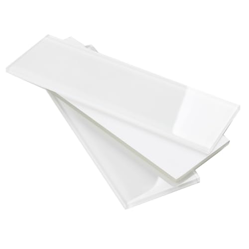Adedeo Glass Subway Tile 4 x 12 Inch White Glossy for...