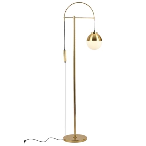 Standing Corner ZR98US rincón de lectura elegante en dorado con tulipa de cristal y estructura de cobre.