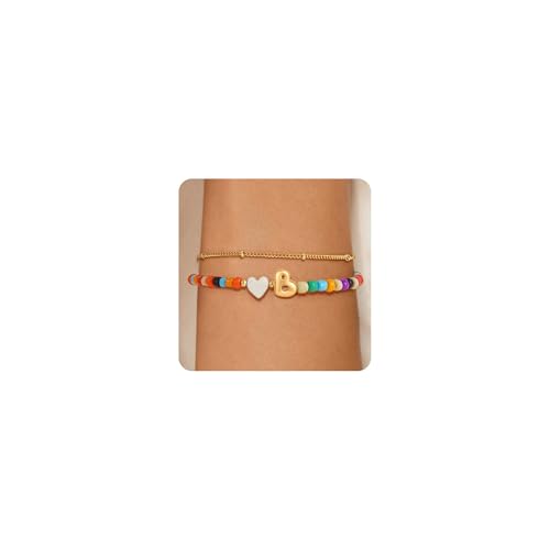 Image of Eaciy Colorful Initial Bracelets for Women Girls - 14K Gold Plated Heart Initial Letter Daint A-Z Charm Bracelet Summer Jewelry Teen Girl Gifts for Teen Kids
