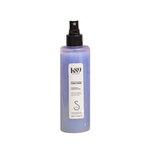 K89 Professional Curly Hair Thermal Protector 250ml - Protector térmico, sin aclarado que protege al cabello del uso de herramientas térmicas. Enriquecido con Elaya y apto para el Método Curly.