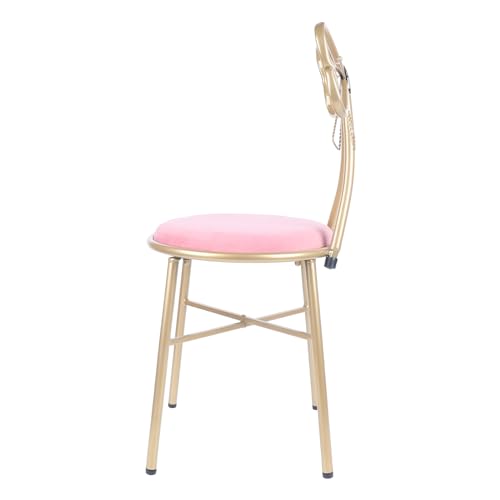 Image of Velvet Vanity Chairs, Metal Cute Butterfly Stool Chair Dresser Makeup Chairs Stool with Pink Velvet Cushion and Bow Knot Backrest for Girl Bedroom, Living Room (Dark Pink)