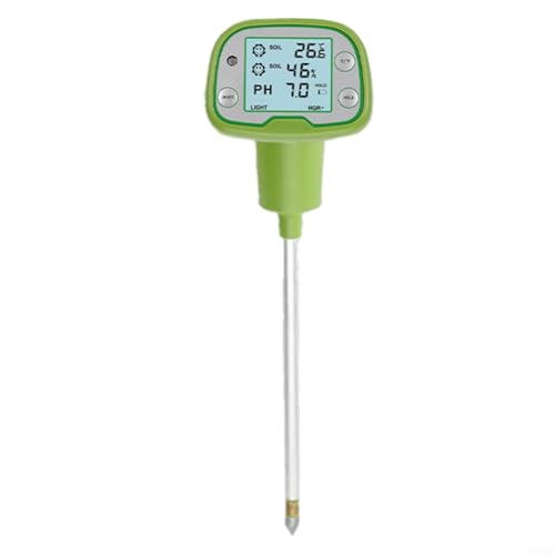 Alanmoship Medidor digital de teste de solo 4 em 1 para plantas, temperatura, humidade, luz, monitor de pH, sonda longa, jardim, relva, quinta, ferramenta de teste para interiores e exteriores
