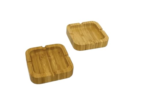 Cenicero cuadrado de bambú, 2 unidades, de madera de bambú, cenicero duradero y elegante, accesorios para fumadores (2 ceniceros cuadrados)
