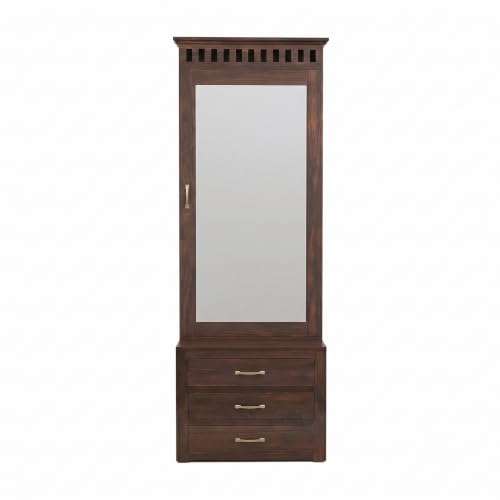 Image of SONA ART & CRAFTS Solid Sheesham Wood Dressing Table with Storage Mirror & 3 Drawers, & 1 Door Storage for Living Room Bedroom Wooden Make Up Vanities Dresser for Bedroom Home (Walnut Finish)