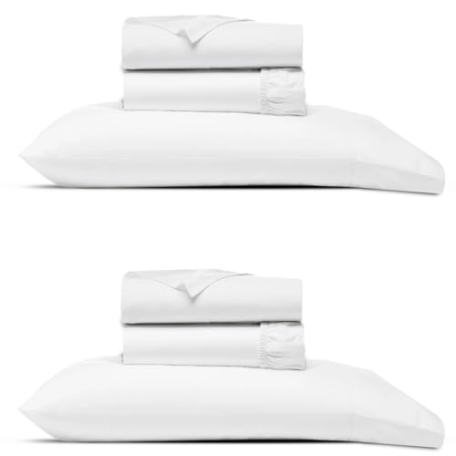Image of THREAD SPREAD Twin Size Bed Sheets Set, Luxury 1000 Series 100% Egyptian Cotton Sheets Twin Size (Pack of 2, White), Silky Soft, Cooling, Sateen Weave, 16 inch Deep Pocket Hotel Quality Sheet Set