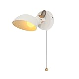 Aisilan LED Wall Sconce with Pull Chain, 5W E12 Bulb Adjustable Matte White Wooden Retro Wall Lamp,
