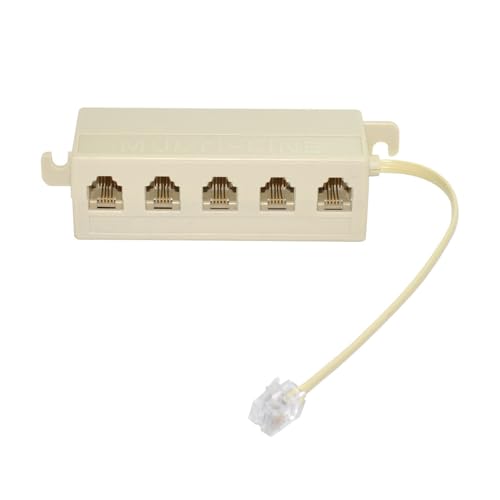 xiwai Répartiteur téléphonique RJ11, 1 à 5 Prises RJ12 6P4C, Adaptateur de Ligne modulaire, Beige, 1 entrée, 5 Sorties