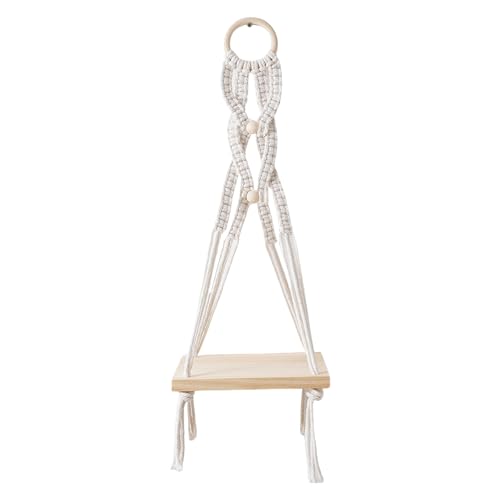 Generic マクラーム壁掛け棚 ボヘミアン風フローティングシェルフ ? 綿ロープと木製素材で植物や本のディスプレイに最適 (ライスホワイト)