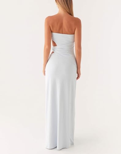 Image of Yiulangde Sexy Cut Out Maxi Dress for Women Spaghetti Strap Backless Bodycon Dress Y2k Hollow Sleeveless Cocktail Long Dresses