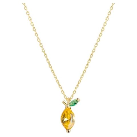 ZMJK Cute Colourful Crystal Apple Strawberry Cherry Peach Grape Lifelike Fruit Pendant Necklace for Women Charm Tropical Fruit Jewelry (Lemon) Cover