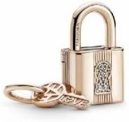 PANDORA Padlock & Key Dangle Charm - 14k Rose Gold & Cubic Zirconia Bracelet Charm Compatible Me & Moments - Gift for Her - No Box