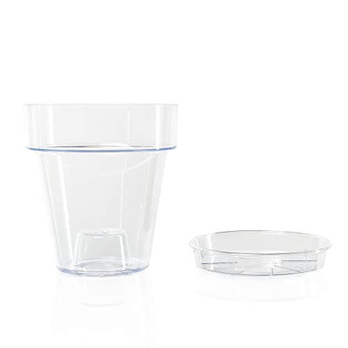 Kalapanta - Maceta de plástico Transparente para orquídeas con Agujeros de Drenaje y platillo (1, Ø 14 cm), Maceta para Interior, Producto Fabricado en Italia