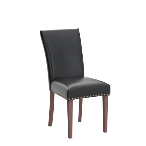 Image of COLAMY Upholstered Parsons Dining Chairs Set of 4, PU Leather Dining Room Kitchen Side Chair with Nailhead Trim and Wood Legs - Black