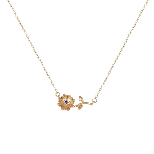 18K Gold Filled Birth Flower Necklace Women Dainty Horizontal Birth Month Flower Necklace Family Mothers Gifts