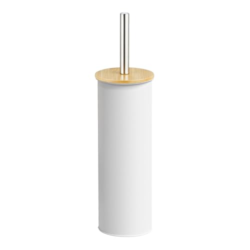 Amig   Escobillero Naturline   Ø95 x 380 mm   Acero y Bambú   Color Blanco   Escobilla de Baño Resistente y Elegante   Diseño Natural que Combina con Todo Tipo de Baños