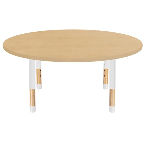 Image of 48 inch x 48 inch Round Kids Classroom Table with Adjustable Chunky Wood Legs