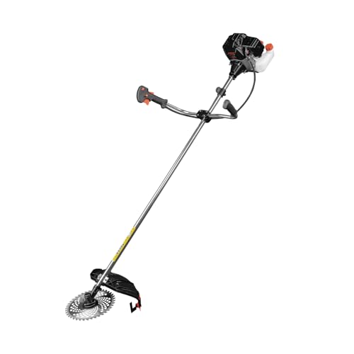 Dnipro-M Desbrozadora Gasolina 42.7cc. Motor 2 Tiempos, 8500 RPM. con Hilo 400 mm y Cuchilla 3T 255 mm. Depósito 1,2 litros. Manillar Bicicleta, Jardín y Arbustos. 43S