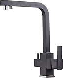 3-Wege-Küchenarmatur Küchenarmatur 3 in 1 Küchenmischbatterie für Wasserfilter 360° drehbare Spültischarmatur für Osmoseanlagen Schwarz,Schwarz