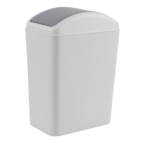 Image of 4.5 Gallon Plastic Swing Lid Trash Can, Gray Slim Waste Bin for Bathroom, Office, Kitchen