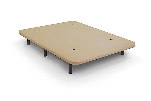 WIN REST Base Tapizada 3D Cibeles, Estructura Sólida de Gran Estabilidad, 5 Barras transversales + 6 Patas metálicas, Beige 160x190