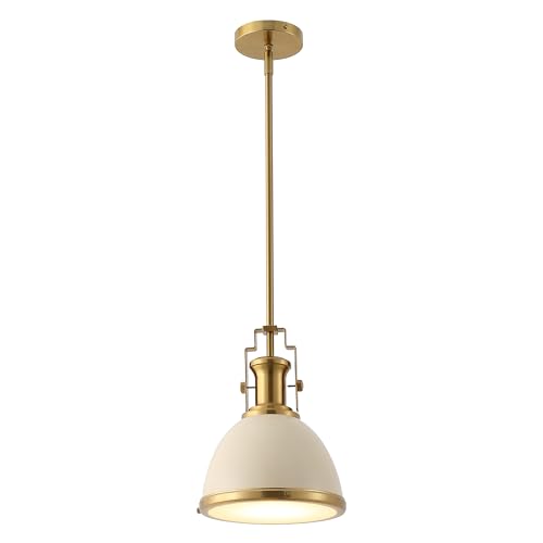 Image of JONATHAN Y Homer Industrial Dome Pendant 10 inch, Almond /Brass Gold