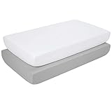 Dudu N Girlie Crib Sheets 40x90cm Fully Fitted – 90 x 40 Crib Sheets 2 Pack Cotton - Hpoallergenic Baby Pram Sheets Bedding Elasticated Breathable Easy Care (Pack of 2, White & Grey) - Image 1