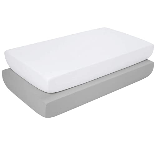 Dudu N Girlie Crib Sheets 40x90cm Fully Fitted – 90 x 40 Crib Sheets 2 Pack Cotton - Hpoallergenic Baby Pram Sheets Bedding Elasticated Breathable Easy Care (Pack of 2, White & Grey)