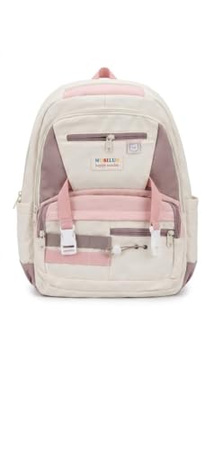 Image of YUMA Graffiti Print Backpack, White and Black, Multi-Pocket, Casual Style, for Women
