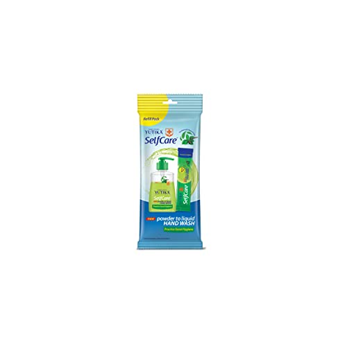 Image of Yutika Selfcare Powder To Liquid Hand Wash Combo Pack With Empty Bottle + 10 Refill Pack Of 9Gm Each (1 Refill Makes 200ml Hand Wash) Neem