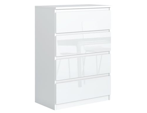 MebLocker Commode à 4 tiroirs, idéale pour Le Salon, la Chambre à Coucher, la Chambre d'enfant, la Chambre d'adolescent et Le Bureau, (Blanc avec des Façades...