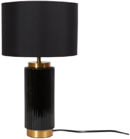 New Ribbed Table Lamp Elegant & Contemporary Table lamp Ceramic Base Capped with Gold Large Circular Shade can cast a Glow About Your Space in The Evenings (Black)