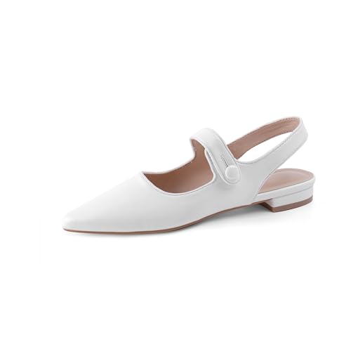 Mary Jane Pump Shoes for Women Slingback Pointed Closed Toe Mary Jane Flats Cute Ballerina Shoes Dressy Ballet Flats Low Chunky Block Heels4