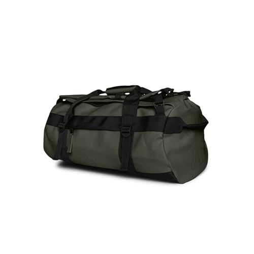 RAINS Texel Duffel Bag Small - Waterproof Green Duffel with U-Shaped Zip Closure, Mesh Pockets, Compression Straps, and Padded Carry Handles - 2 Year Warranty2