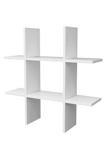 Image of Home Sparkle Decorative H Shape Wall Shelf | Engineered Wood Display Rack for Living Room, Bedroom & Office (White)