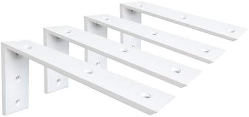 WINKER Countertop Support Bracket 4 Pack Heavy Duty 3/8" Thick Hidden L Shelf Bracket 12" x 6" x 2.5" Metal Corbels for Quartz/Granite/Wood/Concrete/Laminate Countertops, White