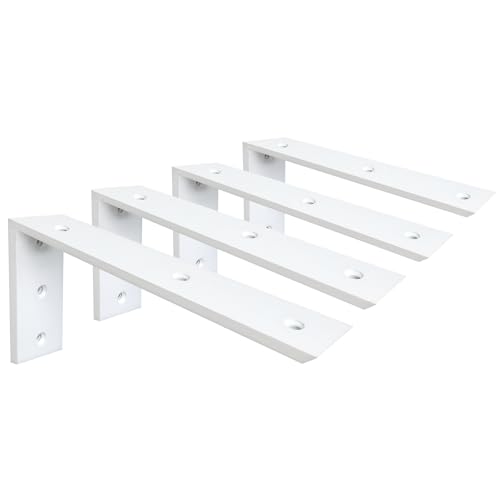 WINKER Countertop Support Bracket 4 Pack Heavy Duty 3/8" Thick Hidden L Shelf Bracket 12" x 6" x 2.5" Metal Corbels for Quartz/Granite/Wood/Concrete/Laminate Countertops, White