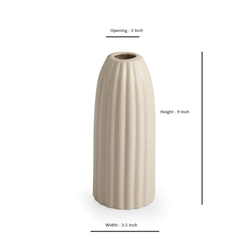 Image of SPHINX Ribbed Pipe Ceramic Vase for Flowers, Pampas Grass, or Live Plants | Decorative Home & Office Centerpiece Gift - No Flowers- (White, 9 Inch)