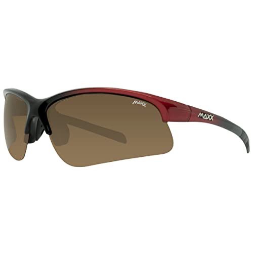 Maxx Domain Polarized Sports Sunglasses - Black and Red Frame with Brown Lenses