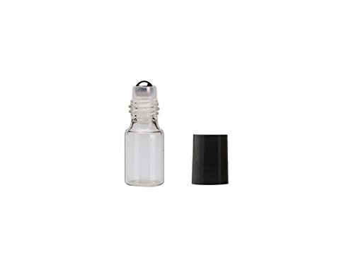 3ml Roller Bottles 20 Pcs Clear Glass Roll on Bottles Refillable Essential Oil Perfume Rollerball Bottles Container vial (black cap)