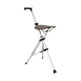 Bastón plegable con asiento, capacidad de carga de 120 kg, bastón triangular plegable, bastón de aluminio ligero para personas mayores y exteriores, pies de goma antideslizantes (marrón)