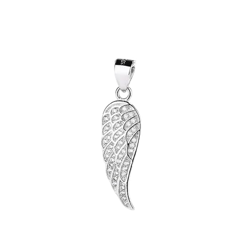 Pendentif aile d'ange en argent 925 plume solitaire et strass brillants