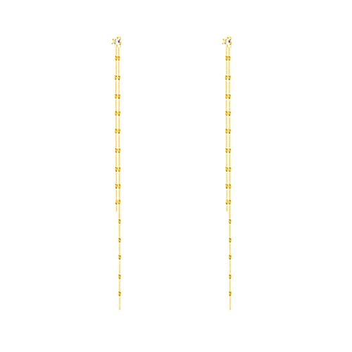 SLUYNZ Solid 925 Sterling Silver 6.3inch Long Chain Earrings Dangle for Women Teen Girls Line Dangle Earrings Chain Backs (B-Gold Plated)