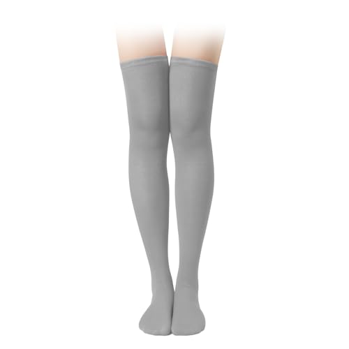 Image of KINBOM 1 Pair Thigh High Socks, Cotton Soft Knee High Long Stockings Leg Warmers for Women Girls Christmas Cosplay (Light Gray), 23.6inch