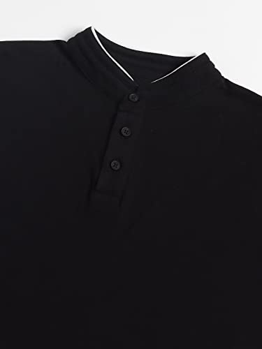 Image of Dennis Lingo Men's Cotton Solid Stand Collar Regular Fit T-Shirt