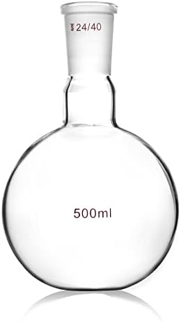 QWORK Glass 500ml Single Neck Flat Bottom Boiling Flask, with 24/40 Standard Joint, Heavy Wall Distillation Receiving Apparatus, Taper Outer Joint Lab Glassware, 500mL