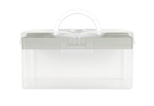 Image of livinbox 9 inch Portable Plastic Toolbox with Handle & Removable Tray, First Aid Carrying Case and Storage Organizer for Art, Craft & Sewing Supplies, Transparent Pale Green, TB-300-GR