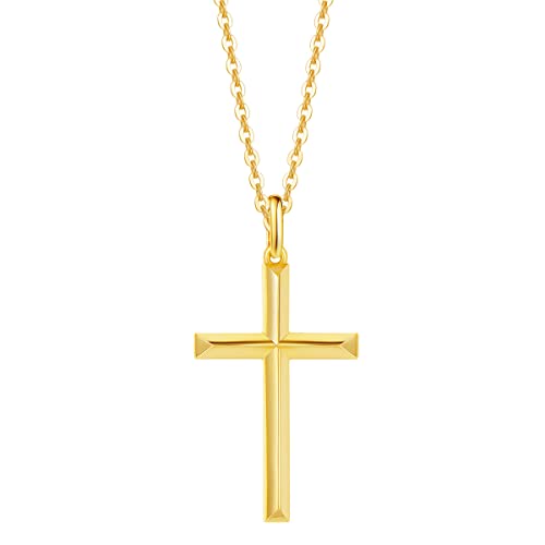 FANCIME Collier Croix Femme Argent 925/1000 Plaqué Or Jaune Chretienne Religieux Pendentif et Chaîne Cadeau Bijoux pour Femmes - Chaîne Ajustable: 40 + 5 cm