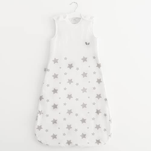 Baby Sleeping Bag 1 Tog 0-6 Months White & Grey Unisex for Girls and Boys, Soft Breathable Organic Cotton Sleep Bag With 2 Way Double Zip & Safety Poppers - Stars