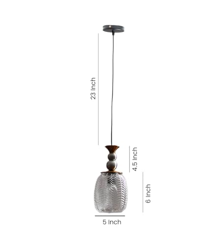 Image of ELIANTE Auris Modern Glass Hanging Light for Living Room & Dining Area | Metal Ceiling Lamp with Elegant Glass Shade | 3 Years Warranty | Free Bulb