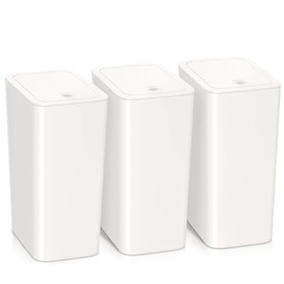 RTWDKFQ 3 Pack 4 Gallon Bathroom Small Trash Can with Lid, 15L Slim Garbage Bin Wastebasket with Pop-Up Lid for Bedroom, Office, Kitchen, Dorm, Fits Under Desk